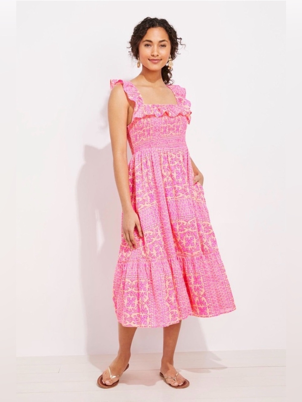 Vineyard Vines | Neon Tortola Smocked Midi Dress
